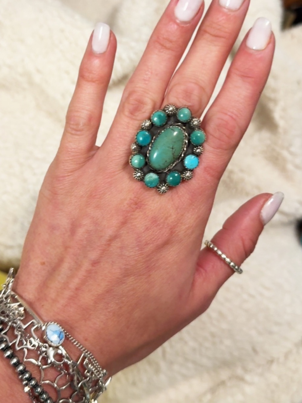 Brand new Navajo handmade Robert Shakey turquoise Cluster Ring adjustable - Picture 6 of 6